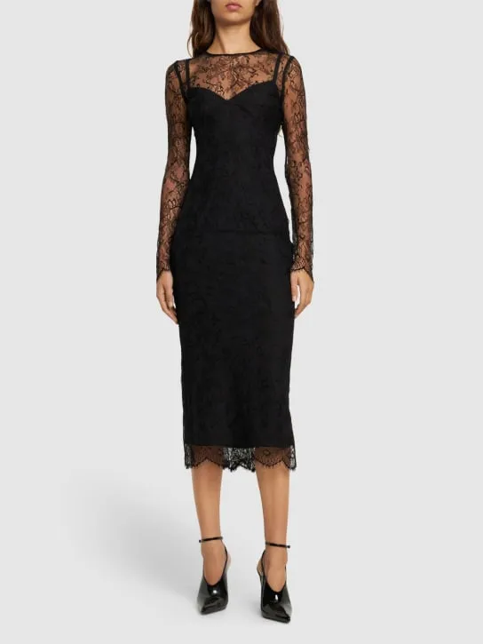 Dolce&amp;Gabbana   Chantilly lace long sleeve midi dress 