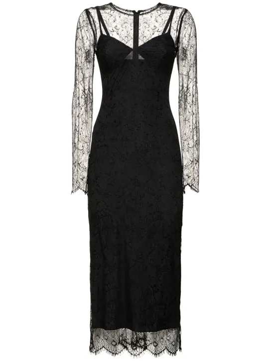 Dolce&amp;Gabbana   Chantilly lace long sleeve midi dress 
